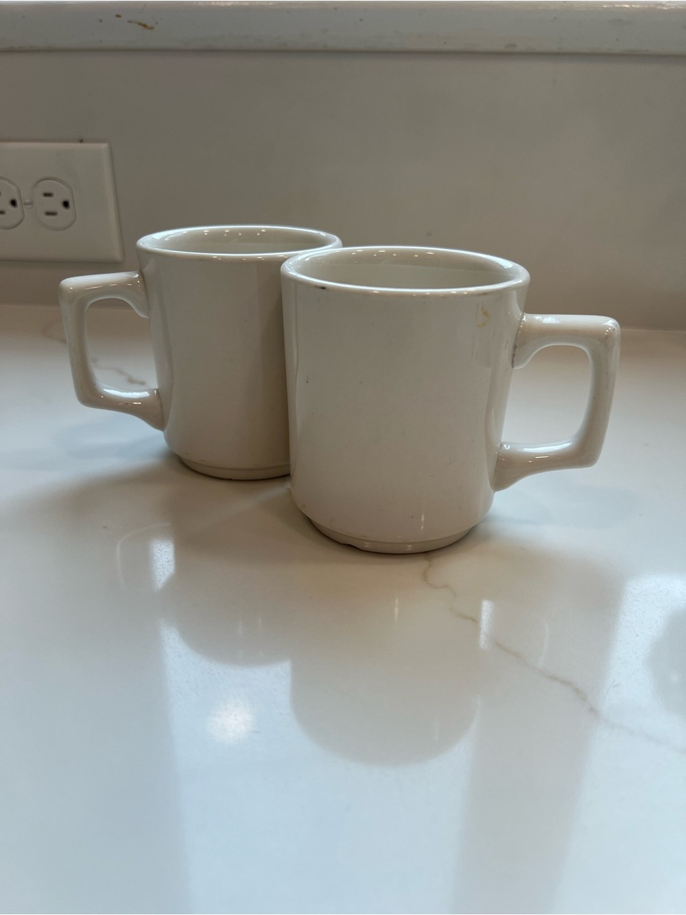 Vintage Buffalo China USA Heavy White Diner Coffee Mugs Set of 2